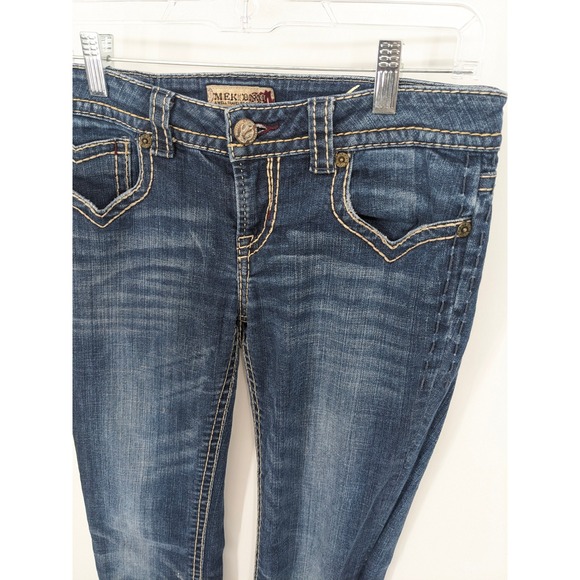 Mek Denim Slim Boot Jeans Women 29x36 Blue Stretch Dark Wash Embroidered Western - Picture 2 of 11